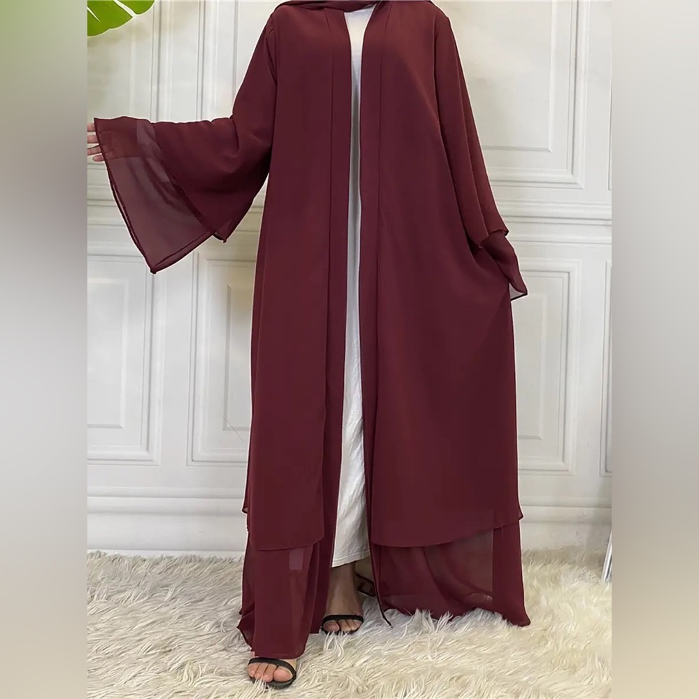 Dark Red Layered Abaya